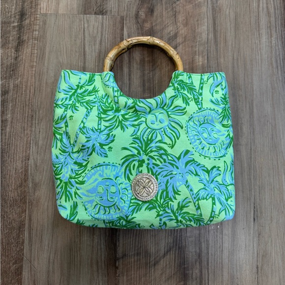Lilly Pulitzer Bamboo Tote Handbag Cool Mint, Catching Rays Pattern, NEW no tags - Picture 4 of 15